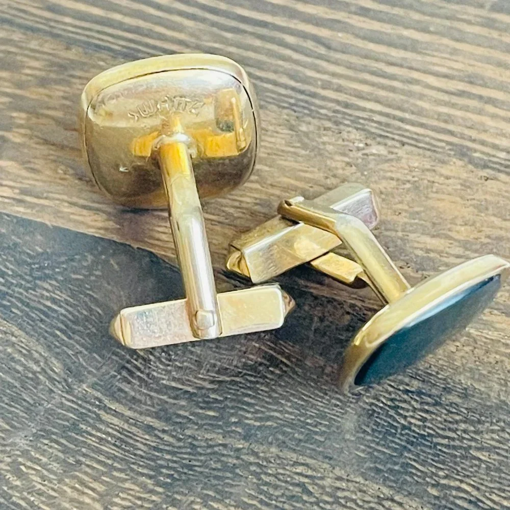 Vintage Swank Abalone Mother of Pearl MAP Shell Gold Tone Cuff Links